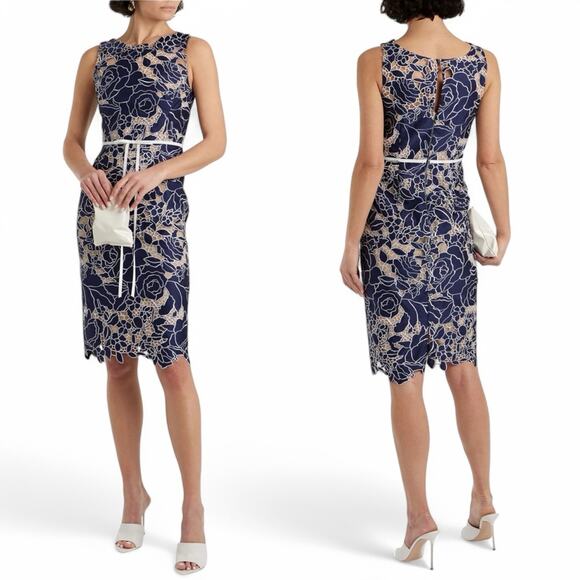 MARCHESA NOTTE Lace Overlay Sheath Cocktail Dress - Picture 1 of 7